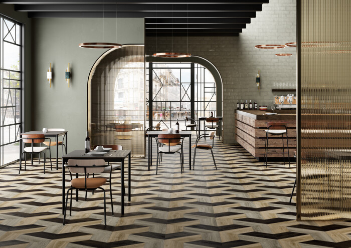 Voordelen van PVC vloer in een restaurant hotel café Moduleo Studio Moods 3D Mesh 21347 - Knulst Amsterdam Utrecht Nunspeet.jpg